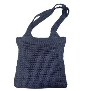 THE SAK Crochet Shoulder Bag Women OS Navy Blue Minimalist Tote 11x11‎